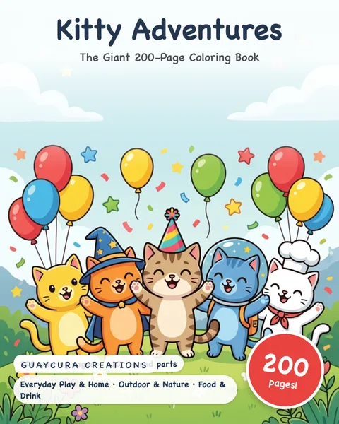 Kitty Adventures printable coloring book