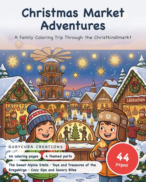 Christmas Market Adventures printable coloring book