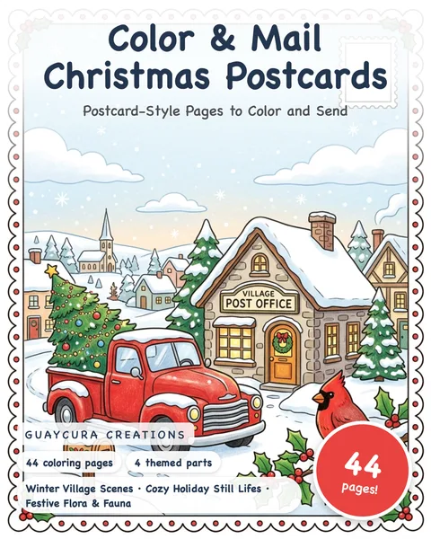 Color & Mail Christmas Postcards printable coloring book