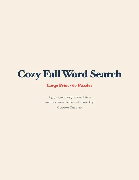 Cozy Fall Word Search — Large Print printable coloring book