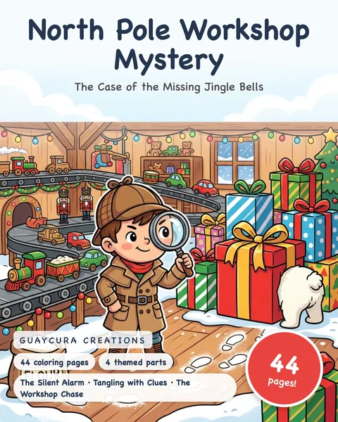 North Pole Workshop Mystery printable coloring book