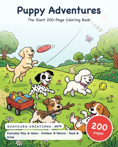 Puppy Adventures printable coloring book