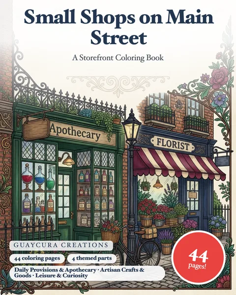 Small Shops on Main Street printable coloring book