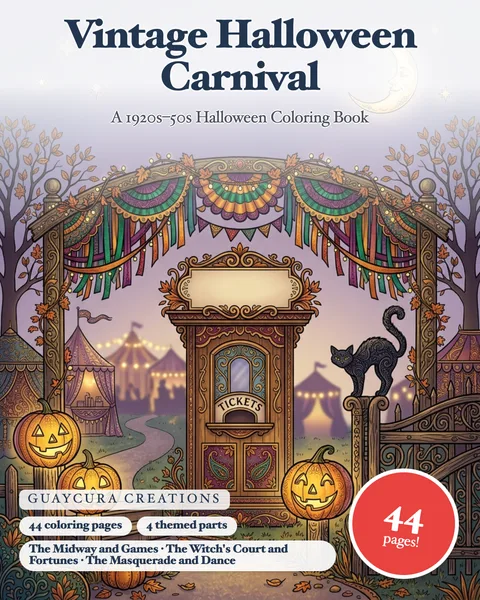 Vintage Halloween Carnival printable coloring book