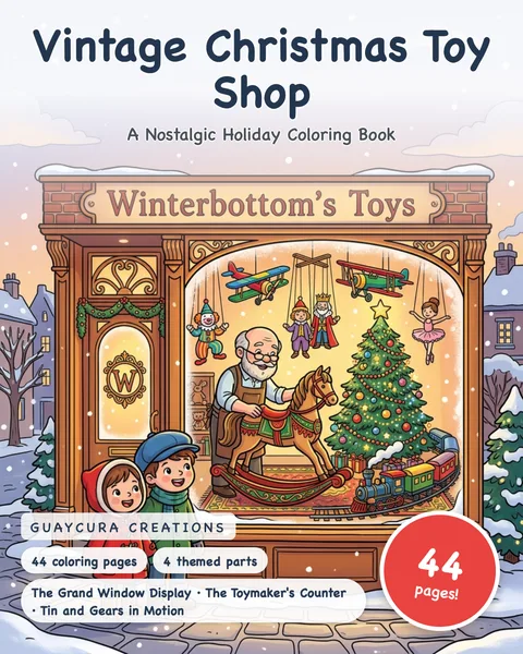 Vintage Christmas Toy Shop printable coloring book