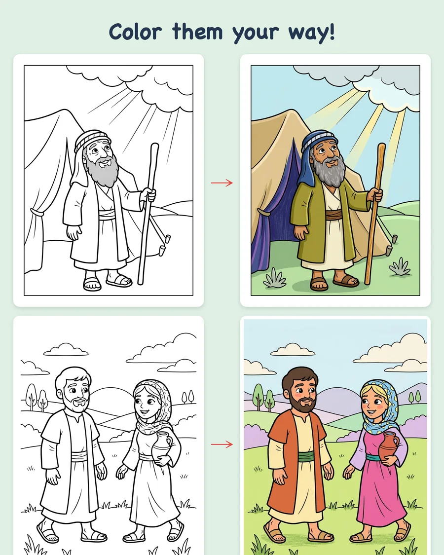 Abraham, Isaac, Jacob, and Joseph — colored examples
