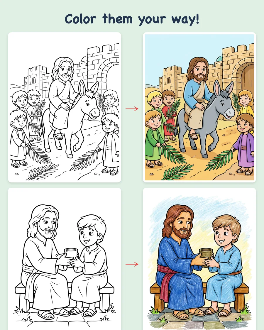 Holy Week, Easter, and the Resurrection — colored examples