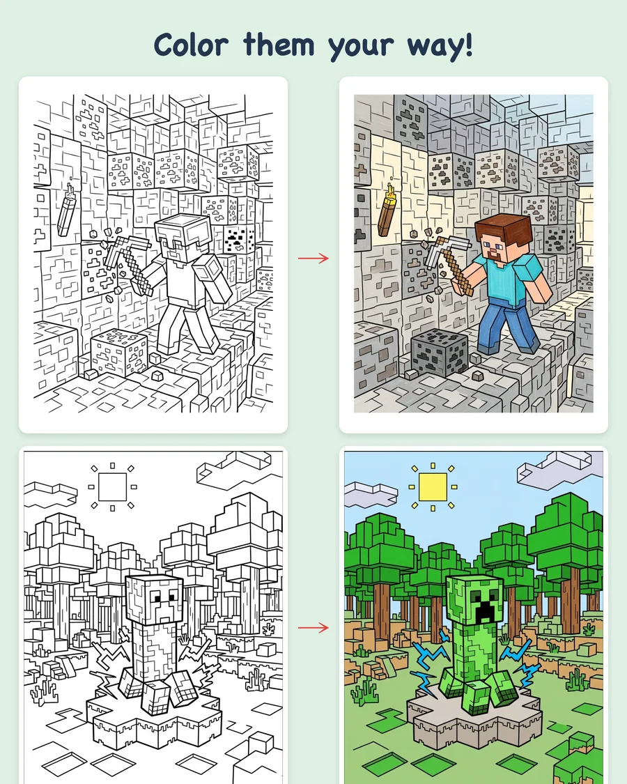 Blocky Adventures — colored examples