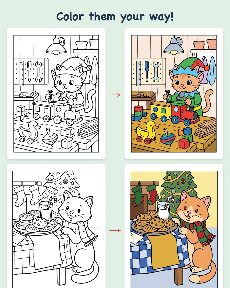Christmas Kitties — colored examples