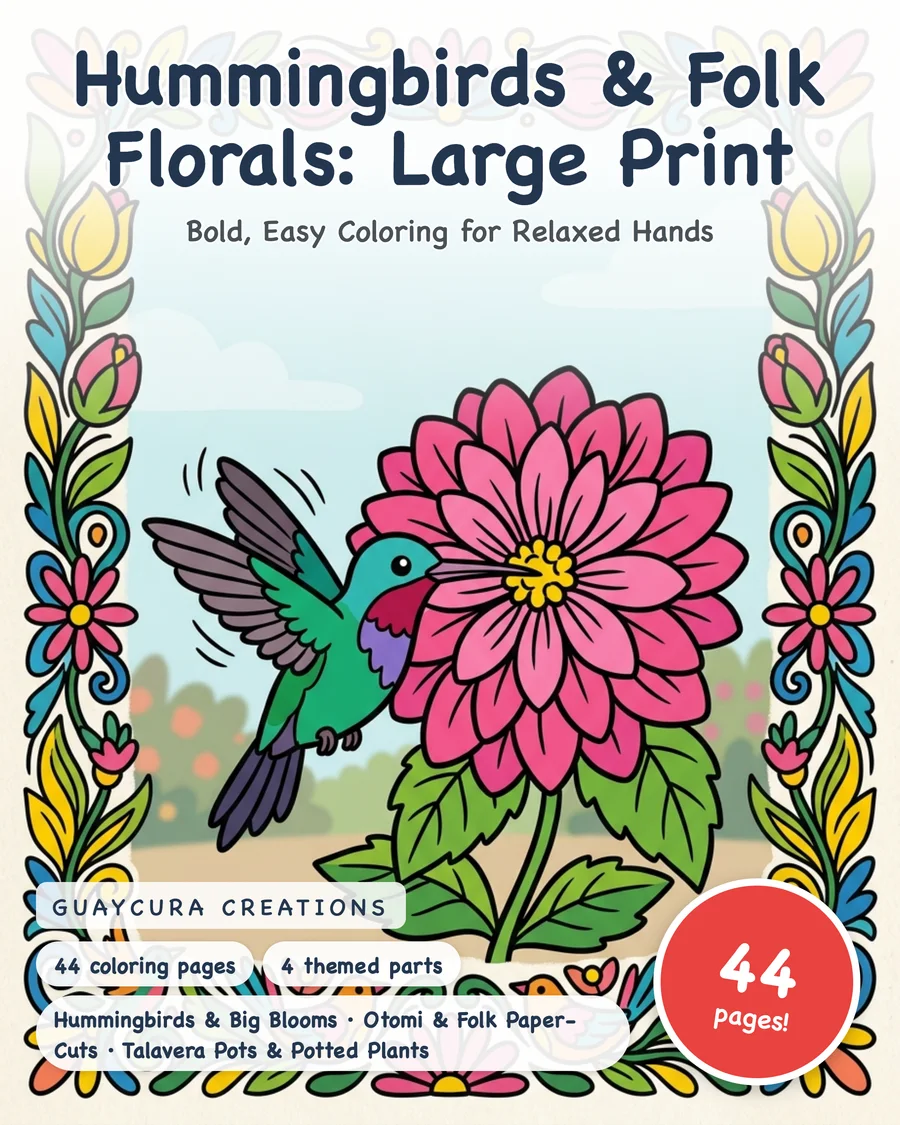 Hummingbirds & Folk Florals: Large Print — cover main
