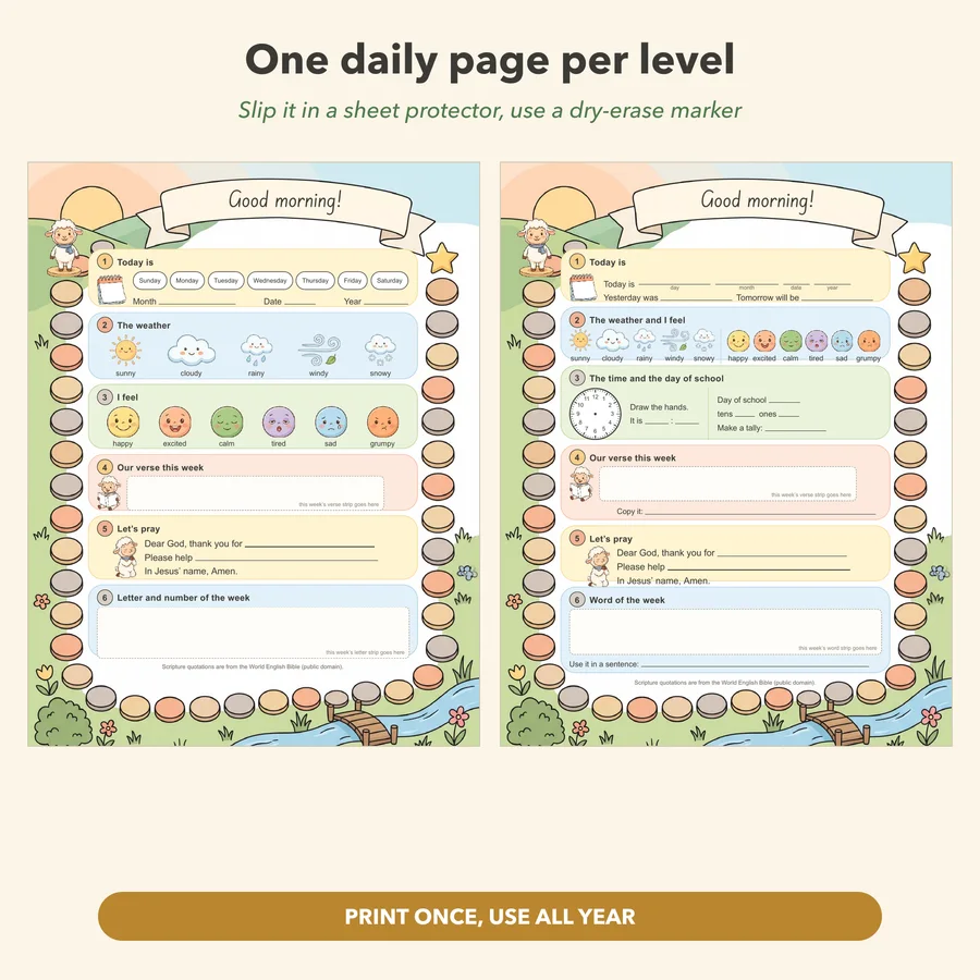 Christian Morning Menu, 36 Weeks, Two Levels | Morning Basket with Bible Verses, Prayers, Songs | Homeschool Printable PDF — etsy 02 daily