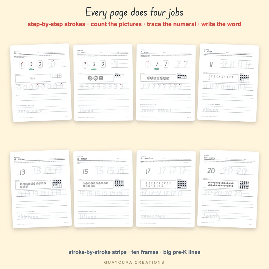 Number Tracing 0–20 — etsy 02 pages