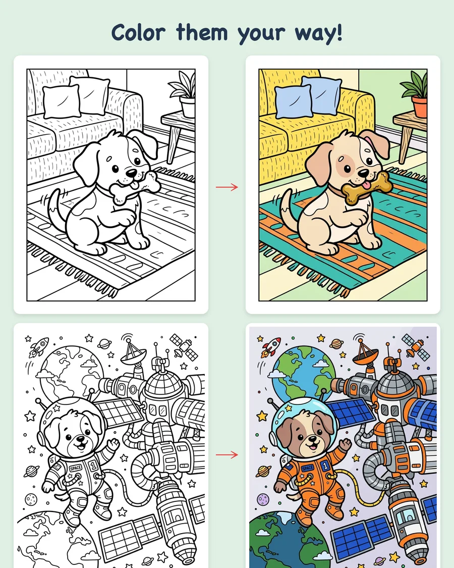 Puppy Adventures — colored examples