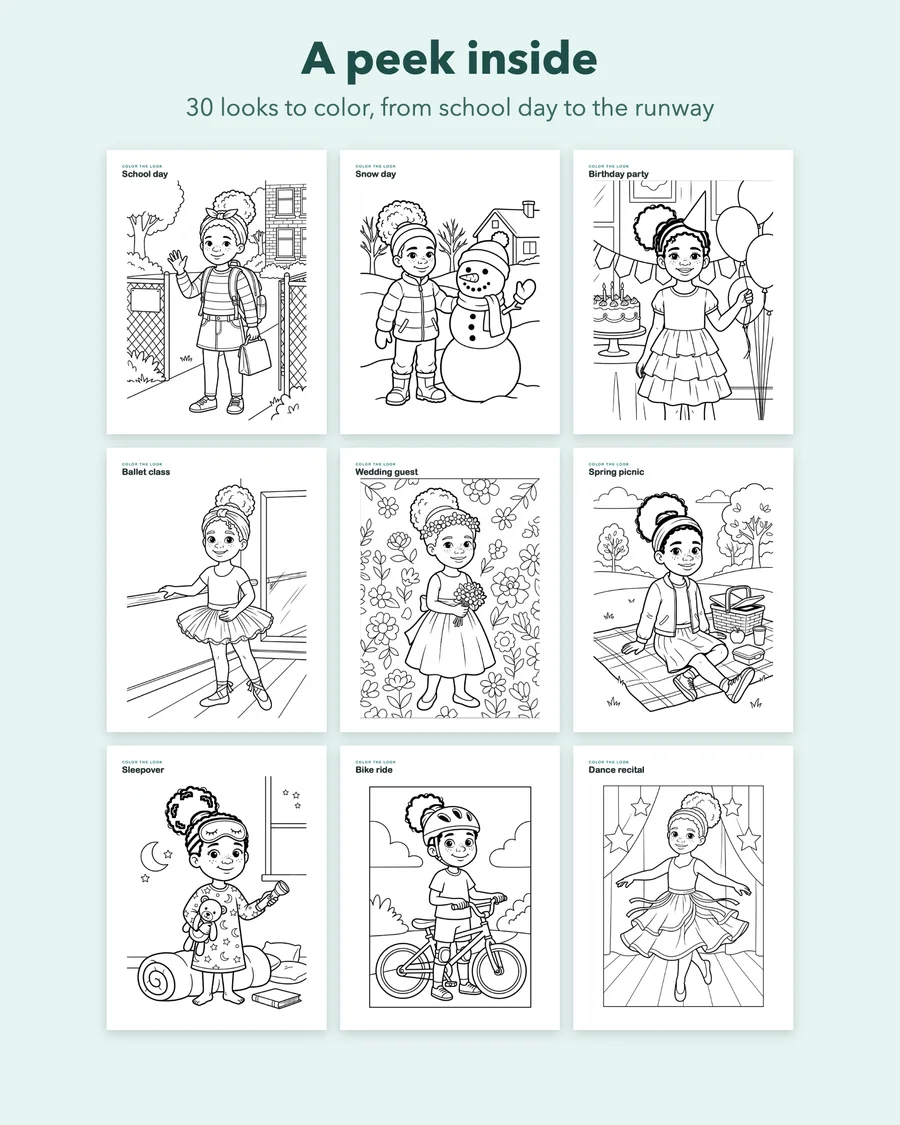 Marisol's Design Desk: Fashion Design Activity Book for Kids, Printable Coloring Pages, Stickers, Outfit Design, Instant Download PDF — etsy 02 grid 1
