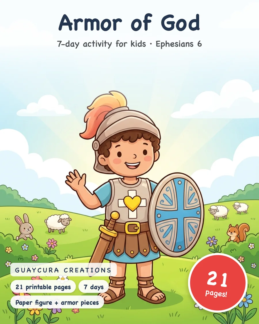 Armor of God for Kids, 7 Day Activity, Coloring Pages, Paper Figure Craft, Ephesians 6 Sunday School Printable, Bible Lesson PDF — etsy 01 cover