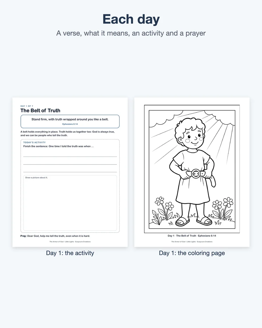 Armor of God for Kids, 7 Day Activity, Coloring Pages, Paper Figure Craft, Ephesians 6 Sunday School Printable, Bible Lesson PDF — etsy 03 day