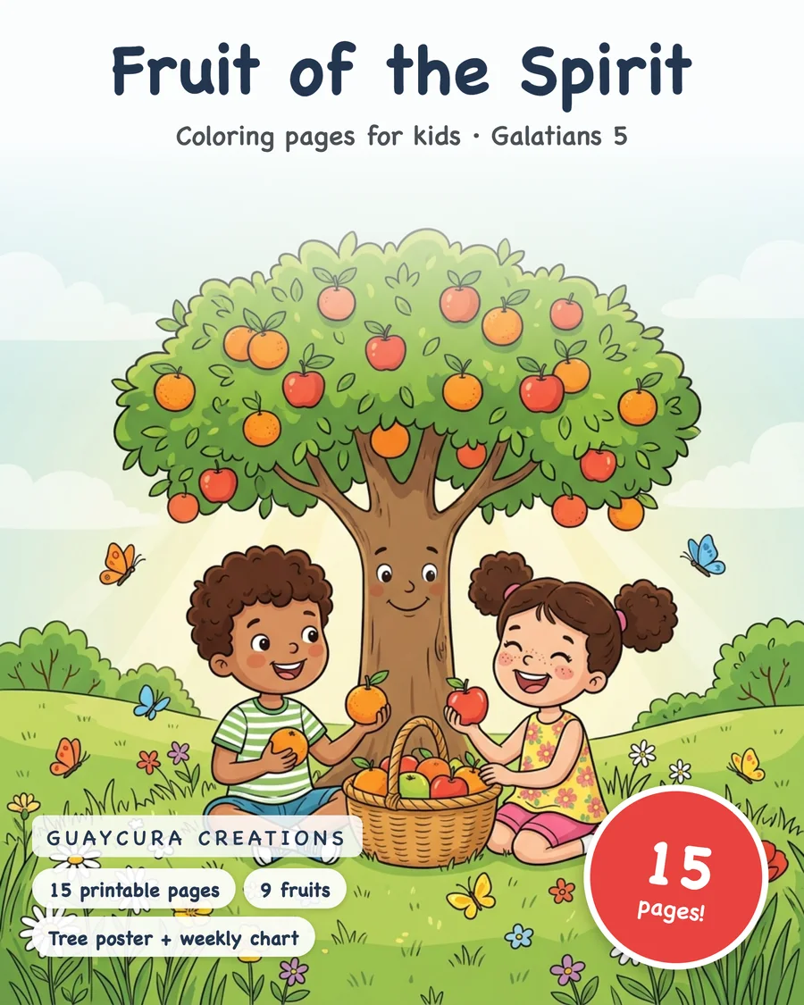 Fruit of the Spirit Coloring Pages for Kids, Galatians 5 Sunday School Printable, Fruit Tree Poster, Weekly Chart, Bible Lesson PDF — etsy 01 cover